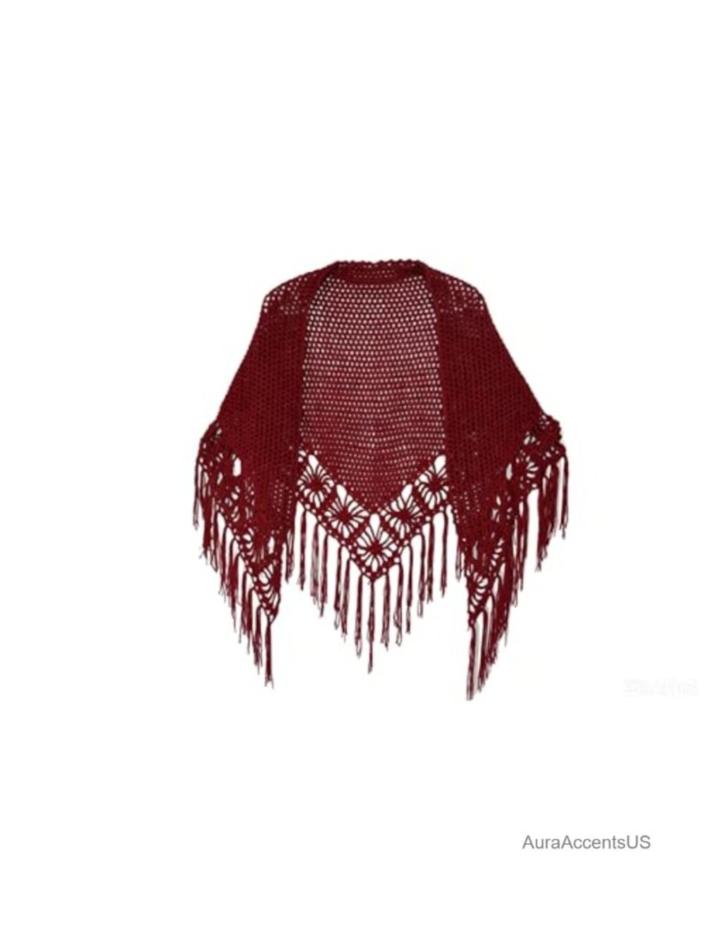 Womens Boho Crochet Shawl Wrap with Fringe Tassels Lightweight Cover-up